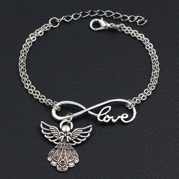 Fashion Double Infinity Love Wing Guardian Angel Pendant Bracelets For Women Men Simple Chains Adjustable Pulseras Mujer Jewelry Party Gifts