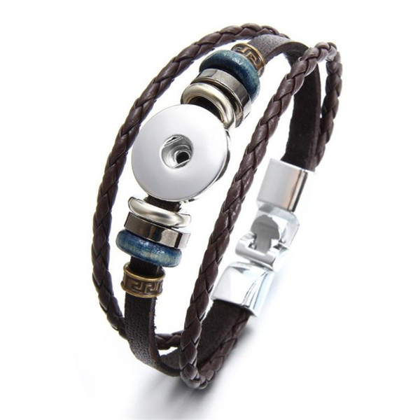 2019 Newest Silver Metal Button Beaded Charms Fits Original Brand Charm Bracelets Dark Brown Cowhide Genuine Leather Rope DIY Jewelry Making