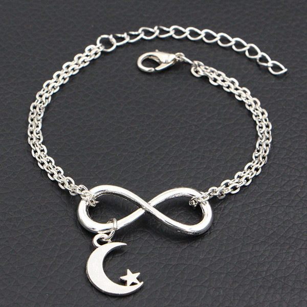 New Double Infinity Love Moon With Star Pendants Charm Bracelets & Bangles Handmade Link Chain Jewelry for Women Men Lover Gift Dropshipping