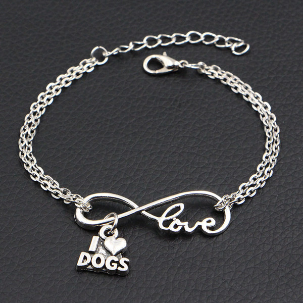 Handmade Men's Women's Mix Styles Link Chain Adjustable DIY Cuff Bracelets & Bangles Double Infinity Love I Heart Dogs Pendant Jewelry Gifts