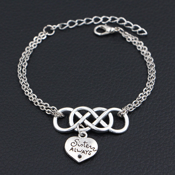 2019 New Design Double Infinity Love Sister Always Best Friends Pendant Charm Bracelets Handmade Chains Bangles Christmas Gift For Women Men