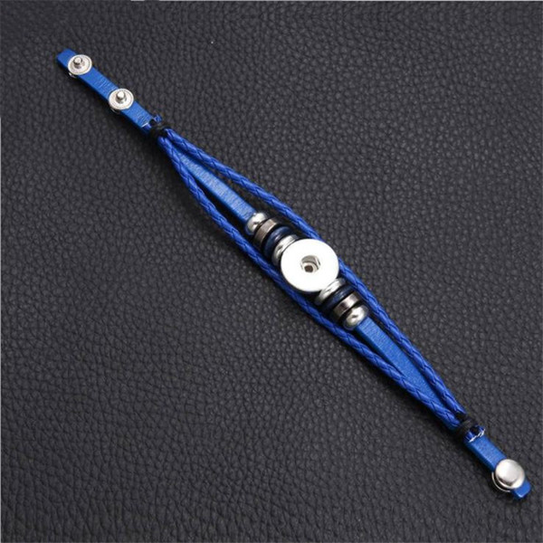 Cute Dark Blue Cowhide Genuine Leather Rope Women Men Bracelets Bangles Handmade Bohemian Vintage Metal Button Beaded Statement Jewelry Gift