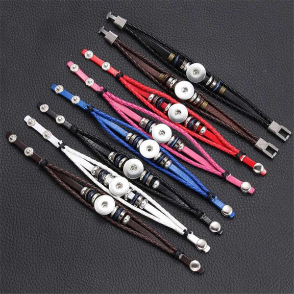 Women Men Jewelry 17 Styles DIY Multilayer Genuine Leather Noosa Chunk Metal Button DIY Charm Bracelets Braided Cuff Wristband Bangles Gifts