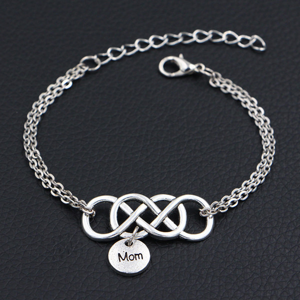 Hot Boho Double Infinity Love Mom Round Pendant Charm Bracelets Bangles for Women Men Link Chain Adjustable Statement Jewelry Pulseiras Gift