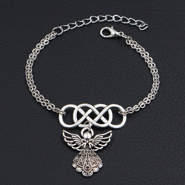 2019 New Bohemian Handmade Double Infinity Love Wing Guardian Angel Pendant Bracelet Bangles Women Men Link Chain DIY Jewelry Christmas Gift