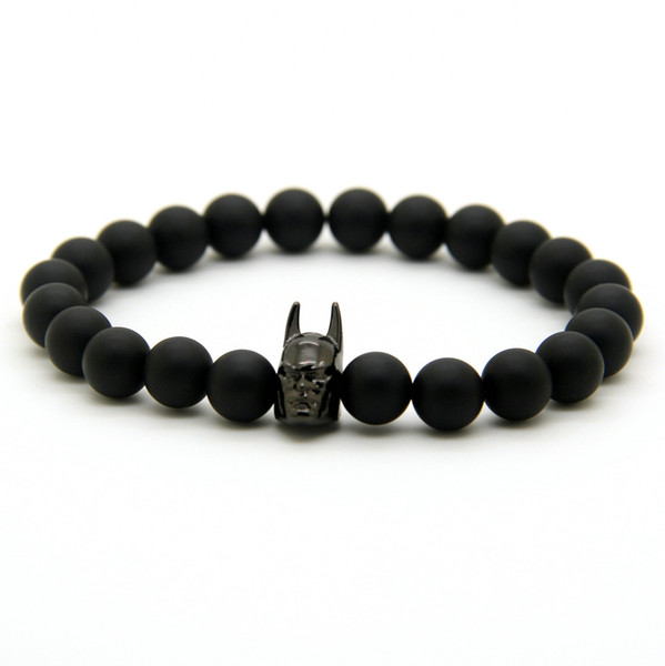 Wholesale Batman Bracelets 10pcs/lot 8mm A Grade Black Matte Agate Stone Fashion Roman Knight Bracelet Fine Men Women Charms Jewelry