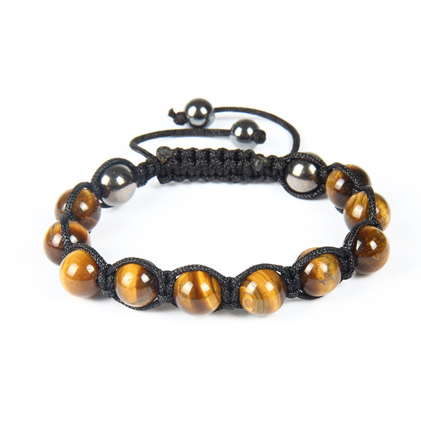 Wholesale 10pcs/lot Fashion Mens Bracelet High Quality 10mm Hematite and Tiger Eye Stone Bead Jewelry