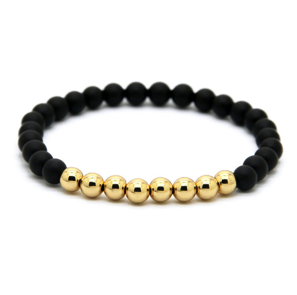 Hot Sale 1PCS 6mm Natural Stone Beads Jewelry with Real Gold Plated Round Copper Beads Bracelets