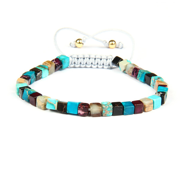 New Design Fashion Jewelry Mix Colors Natural Imperial Square Stone Beads Bohemia Friendship Braiding Bracaelet For Gift