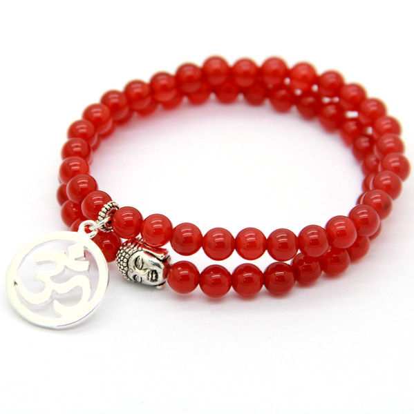 New Design Wrap 6mm A Grade Red Agate inspired Men's Jewelry Wholesale Set of Buddha and OM Chakara Yoga bracelet