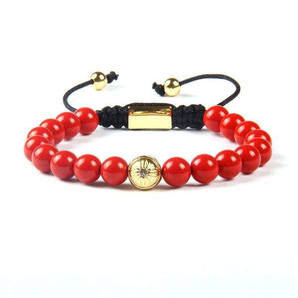 Powerful Jewelry Wholesale Gold, Silver And Rose Gold CZ Beads With Red Stone Beads Plated Square Macrame Bracelet