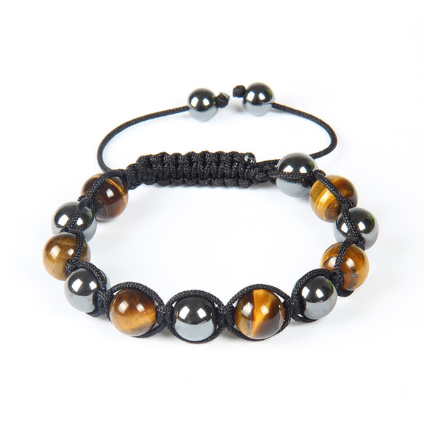 New Wholesale 10pcs/lot Fashion Mens Woven Bracelet High Quality 10mm Hematite and Tiger Eye Stone Bead Jewelry