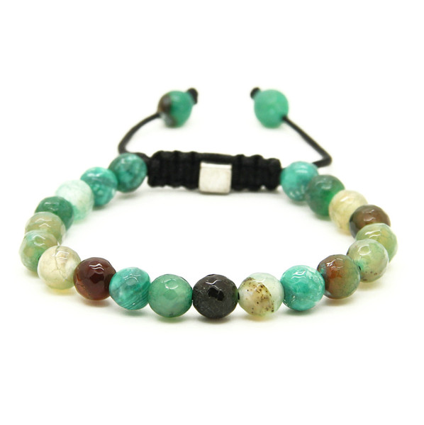 Wholesale 10pcs/lot Mens Jewelry 8mm Natural Green Faceted Agate Stone, Aventurine Stone Beads Macrame Lucky Bracelets