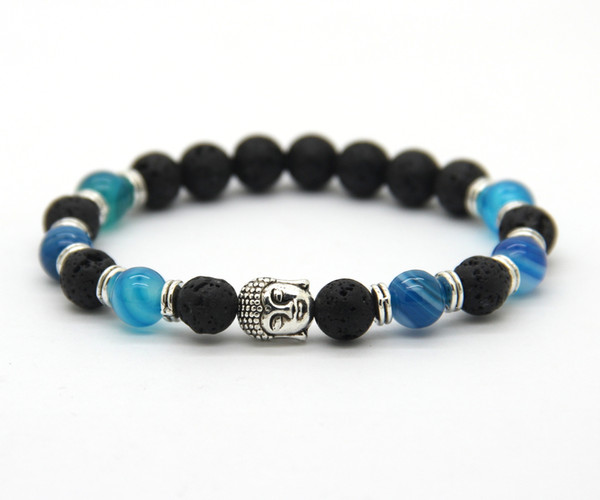 Whosale 10pcs/lot 8mm New Blue Agate Stone Beads Men's Buddha Energy Yoga Bracelets,best gift