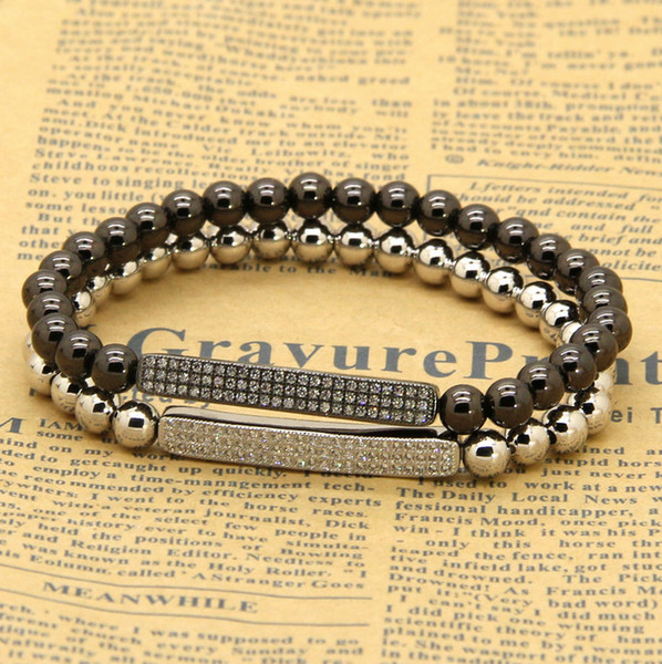 New 1PCS 6mm Copper Beads White Howlite Marble Stone With Micro Inlay Pave Tube Beads Bracelets