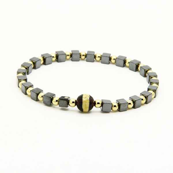 Religious Jewelry 10pcs/lot 4mm Copper Beads With Square Hematite Stone Dzi Eye Lucky Energy Bracelets