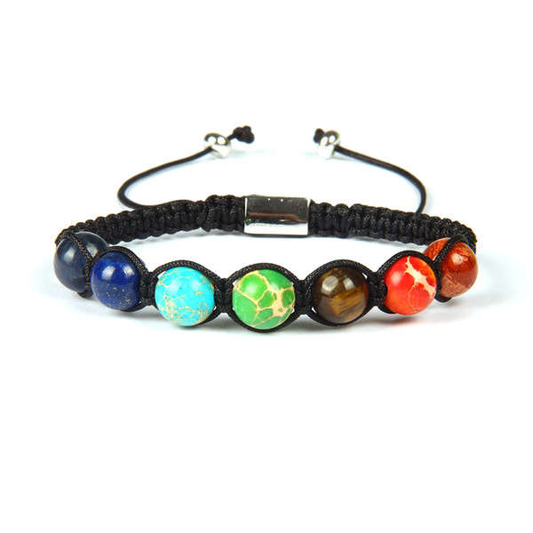 Brand Jewelry Shambhala Bracelet 10 Pieces Wholesale 8mm Natural Stone Beads 7 Chakra Healing Stone Yoga Meditation Macrame Bracelets