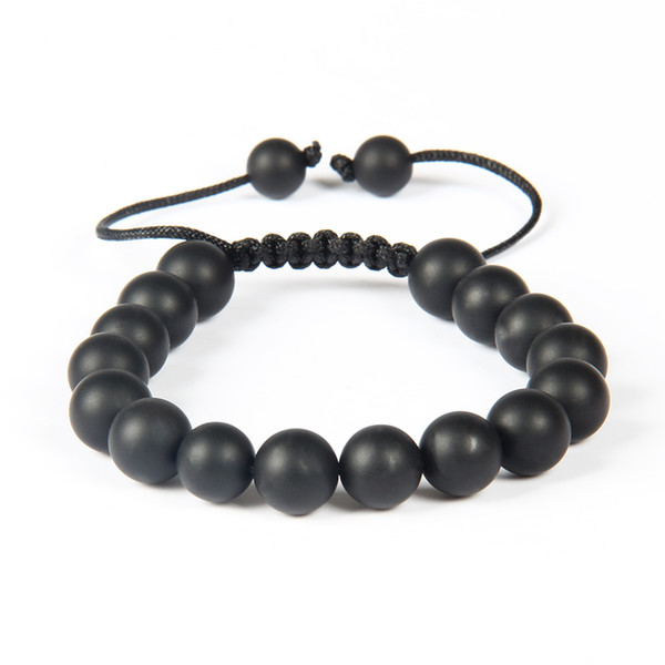 New Wholesale 10pcs/lot Fashion Mens Woven Bracelet High Quality 10mm Natural Black Round Matte Agate Stone Bead Jewelry