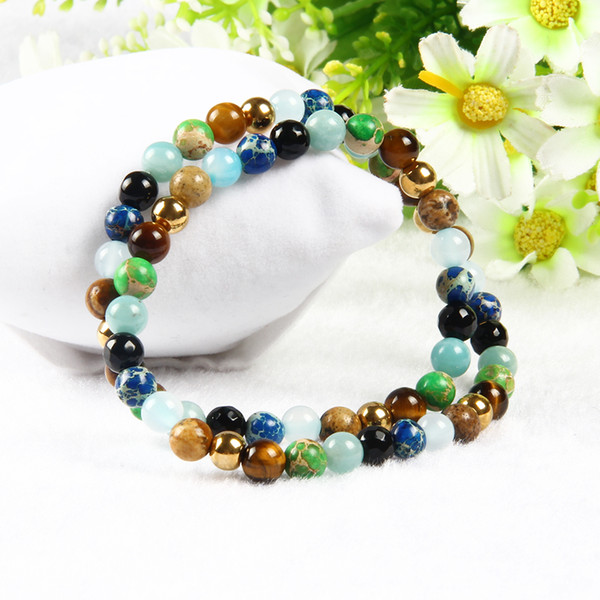 Hot Sale Wrap-Around Jewelry With 6mm Natural Stone Round Beads Elasticity Rope Bracelets Men And Female Bangle