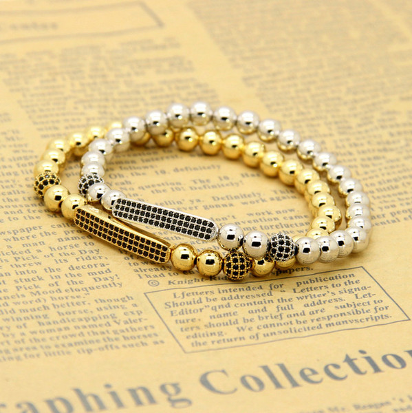 New Jewelry 6mm Real Gold Platinum Rose Black Plated Micro Inlay Black CZ Tube Beaded Bracelets