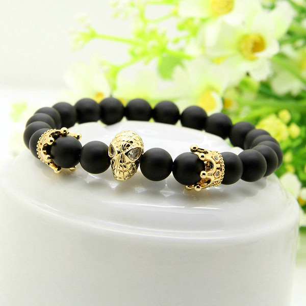 1pcs Fashion Roman Knight Crown Bracelet 8mm A Grade Stone Beads Fine Men Women Charms Jewelry
