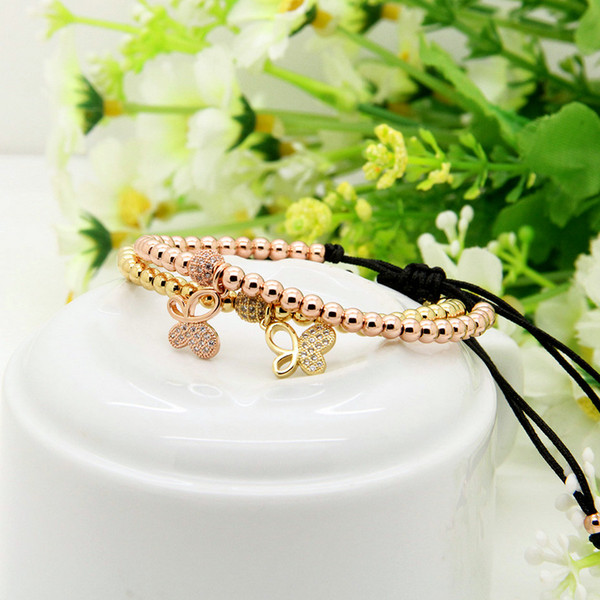 New 1PCS 6mm Real Gold Plated Copper Beads Clear Cz Butterfly Bracelet Fine Girl Women Charms Jewelry