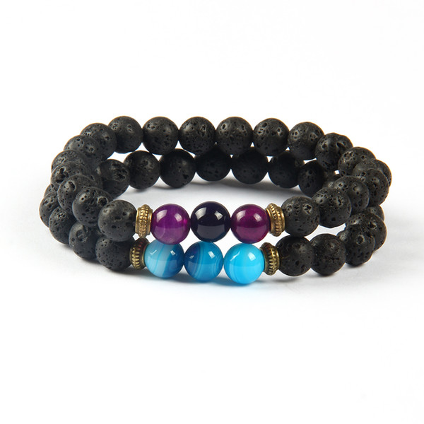 New Design Fashion Jewelry Wholesale 10pcs/lot Men's Beaded Colors Stone And Lava Stone Stretch Yoga Bracelets