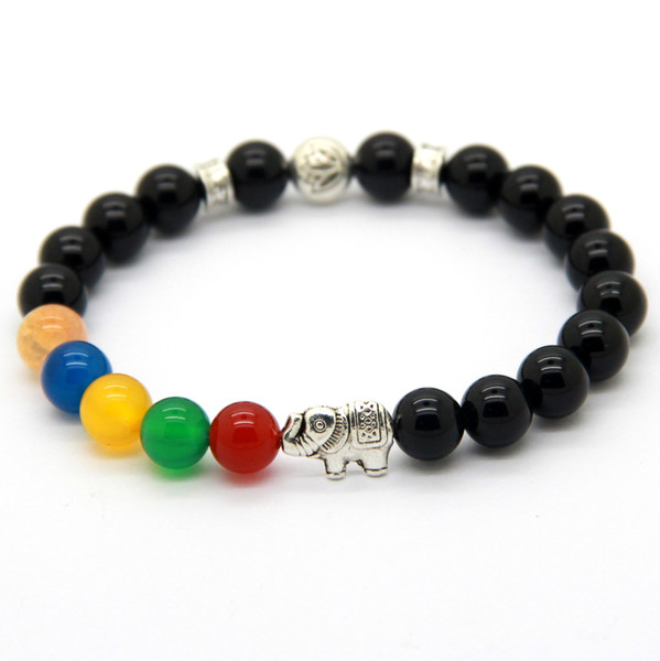 New Products Hand-Made 8MM Black Agate Beads Lotus with Elephant Yoga Meditation Bracelets, Good Luck Jewelry Party Gift