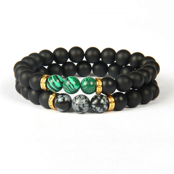 Mens Summer Bracelets Wholesale Top Quality 8mm Black Matte Agate Stone with Obsidian Malachiste Stone Beads Beaded Bracelet