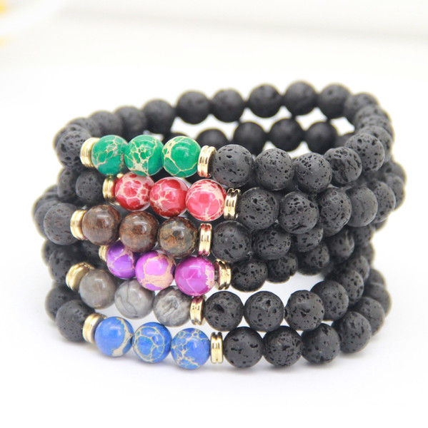 Brand New Design High Quality Black Lava Stone Jewelry Sea Sediment Imperial Beads Stretch women & Mens Energy Yoga Gift Bracelets