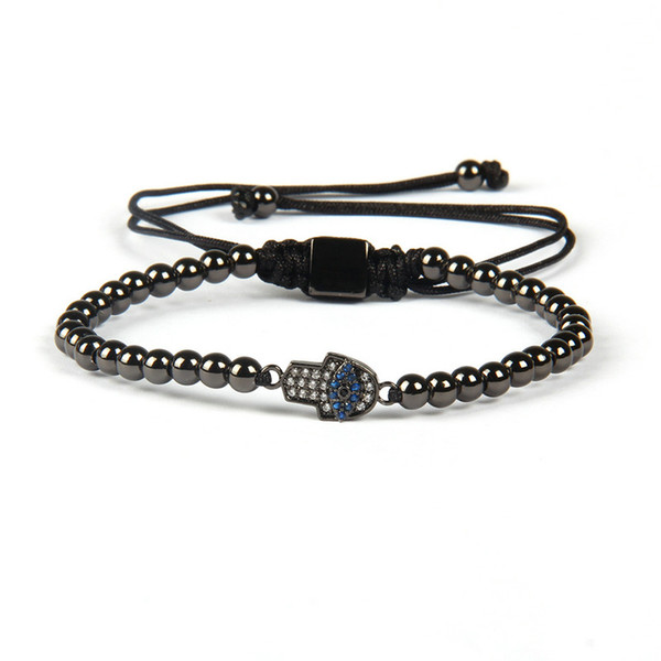 Wholesale 4mm Gold Brass Beads with Exquisite Small Blue Cz Eye Fatima Hand Hamsa Macrame Bracelets