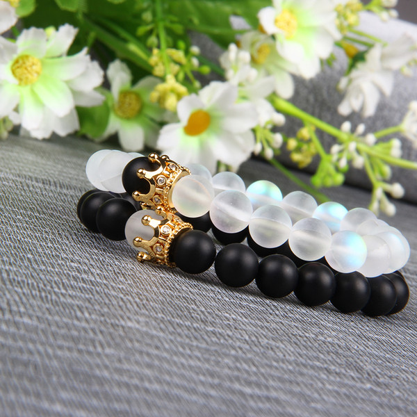 2pcs/set New Luxury Designer Beaded Bracelet Men And Women Crown Macrame Wedding Style Charm Bracelets & Bangles Accessories Gift