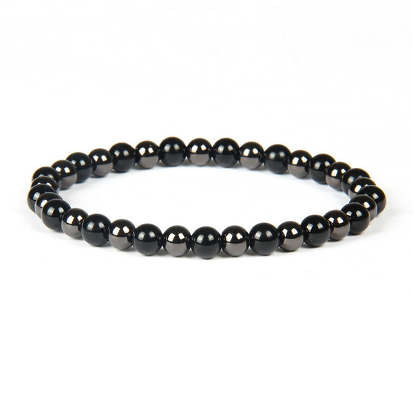 Mens Summer Bracelets Wholesale 6mm Black Onyx Stone Beads with Mix Colors Copper Beads Beaded Elastic Bracelet