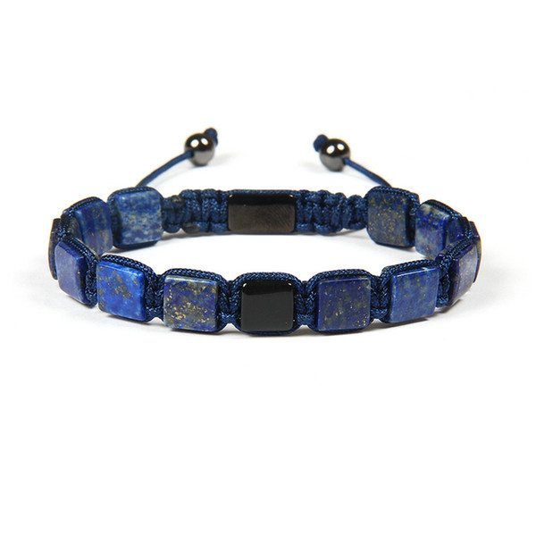 Luxury DesignerJewelry Men Wholesale 10pcs/lot 8x8mm Natural Lapis Lazuli Square Stone Beads Geometric Braided Bracelet