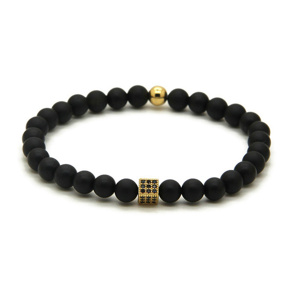 Wholesale Summer Lady Jewelry Fashion Brand 6mm Matte Agate Stone with Micro Inlay Black Zircons Square Cz Beads Bracelets