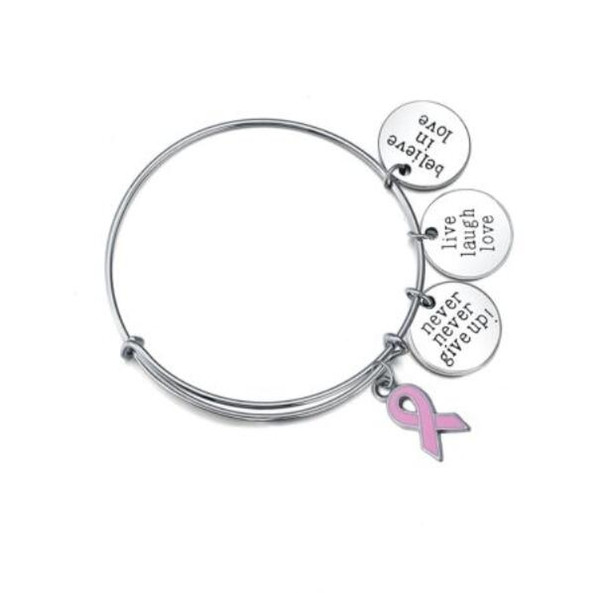 Ribbon Never Give Up live laugh love Believe In love Charm Expandable Wire Bangles Vintage Silver Cuff Bangles For Women Jewelry DIY 10PCS