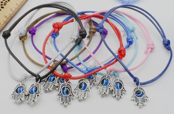 Evil Eye Hamsa Hand Bracelets For Women Wax Cord String Charms Bracelet Fashion Jewelry Adjustable Bracelets Party Gothic Friendship Gift