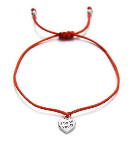 Thank You Heart Bracelets - Adjustable Red color Nylon Rope Charm Bracelets Lucky Beads String Bracelets Bangle Friendship Gift Craft 50pcs