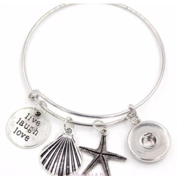 Sea Shell Starfish Snap Button Charm Wire Expandable Bangles Vintage Silver Cuff Bangles For Women Jewelry Fashion Couple Gift Accessories