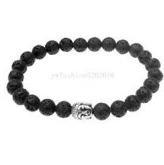 Vintage Silver Buddha Head Charms Natural Lava Stone Reiki Yoga Healing Wristband Beads Bangle Bracelet Cuff Bracelet Jewelry Women Gift