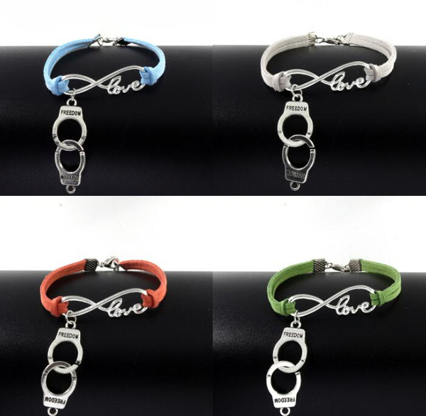 10pcs Vintage Silver Love Infinity Handcuffs Charms Bracelets Bangle For Women Mixed Color Velvet Rope Bracelet Jewelry Gifts Accessories