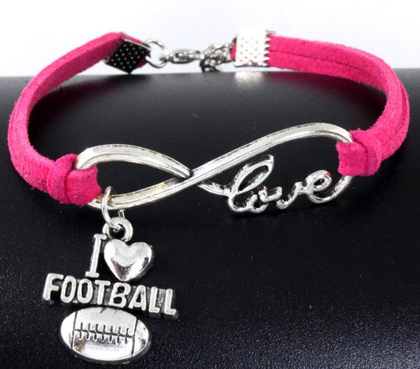 10pcs Vintage Silver Love Infinity I Love Football Charm Bracelet Bangle For Women Mixed Color Velvet Rope Bracelet Jewelry Gift Accessories