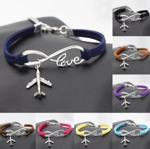 10pcs Vintage Silver Love Infinity Airplane Charm Bracelet Bangle For Women Mixed Color Velvet Rope Bracelet Jewelry Gift DIY Accessories