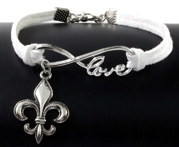 10pcs Vintage Silver Love Infinity Fleur de Lis Charms Bracelet Bangle For Women Mixed Color Velvet Rope Bracelet Jewelry Gifts Accessories