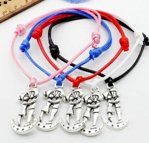 Boy Kiss Girl Bracelets For Women Wax Cord String Charms Bracelet Fashion Jewelry Adjustable Bracelets Party Gothic Friendship Gift Bijoux