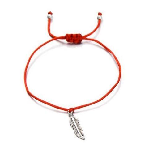 Leaf Feather Bracelets - Adjustable Bracelets Lucky Red String Bracelets Vintage Silver Charm Bangle Fashion Jewelry Craft Gift NEW 50pcs