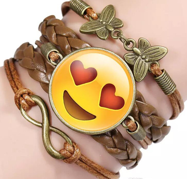 Funny Emoji Multilayer Woven Bracelet Time Gem Bracelet Children Teenager Friendship Leather Cord Charm Infinity Bracelet Fashion Jewelry