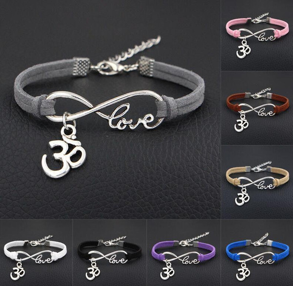 Vintage Silver LOVE Infinity OM OHM Bracelet Yoga Charm Bangle For Men Women Mixed Color Velvet Rope Cuff Bracelets Jewelry Accessories Gift