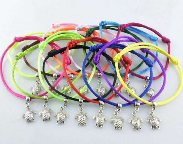 Vintage Silver Turtle/Tortoise Charms Bracelet Bangle For Men Women Mixed Color NylonCord Friendship Adjustable Cuff Bracelets Jewelry Gift