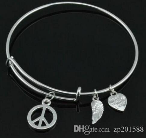 Vintage Silver Expandable Bracelet Bangles Women Peace Sign Cross Musical Note Dog Paw Prints Charms Bracelets JewelryBijoux Accessories